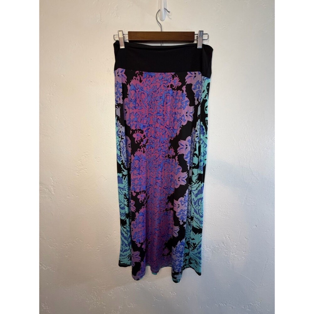 VENUS Black Maxi Skirt with Purple and Teal Paisley Print